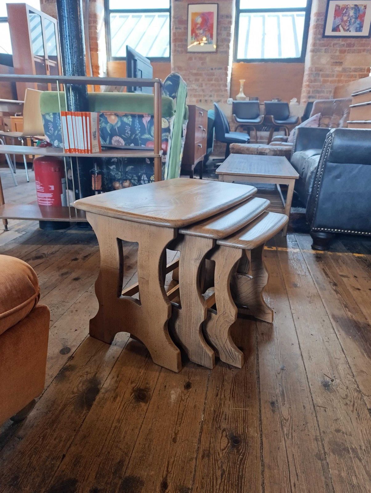 Ercol Blonde Nest Of Three Tables | Mid Century Elm & Beech photo furniture