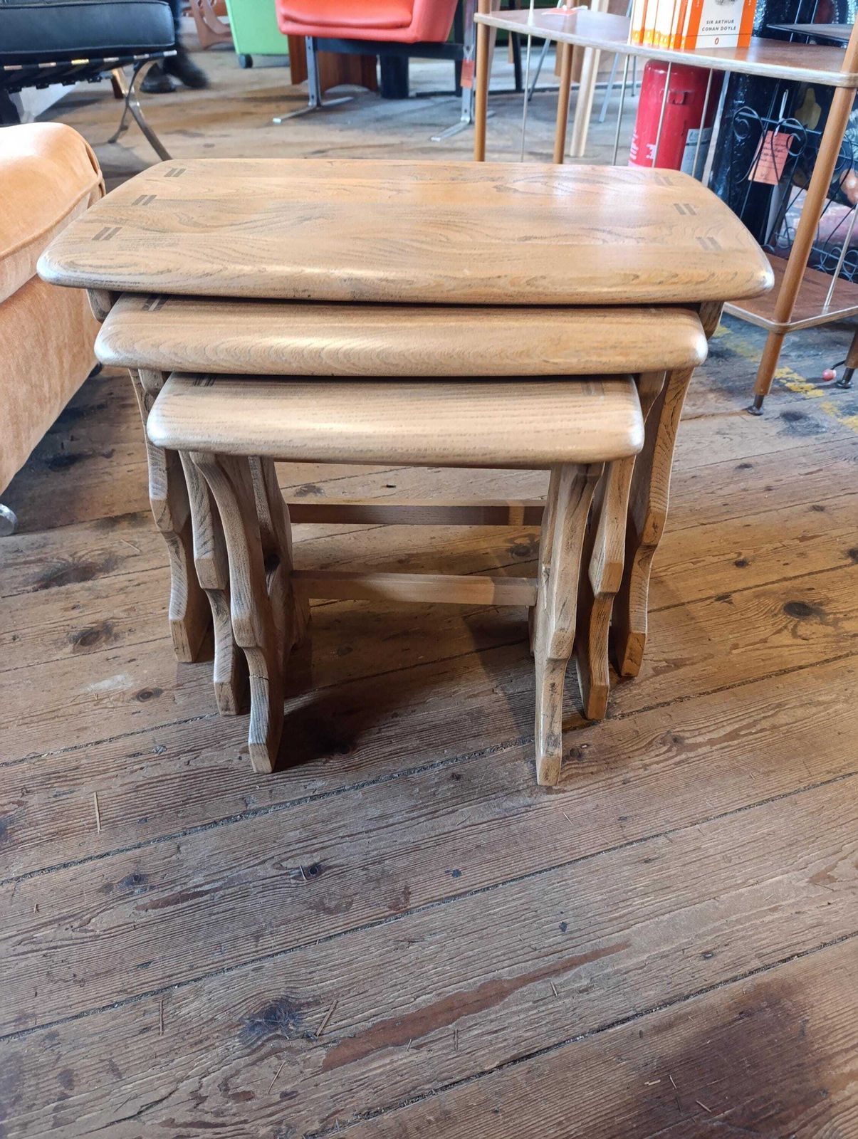 Ercol Blonde Nest Of Three Tables | Mid Century Elm & Beech photo Furniture