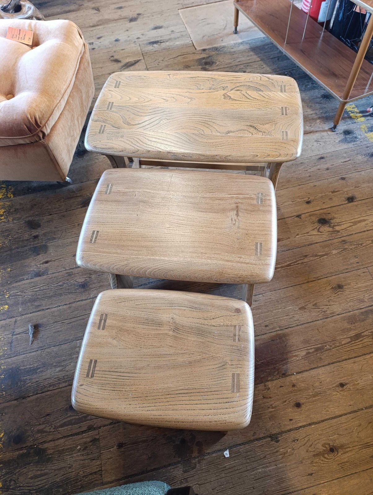 Ercol Blonde Nest Of Three Tables | Mid Century Elm & Beech photo vinterior