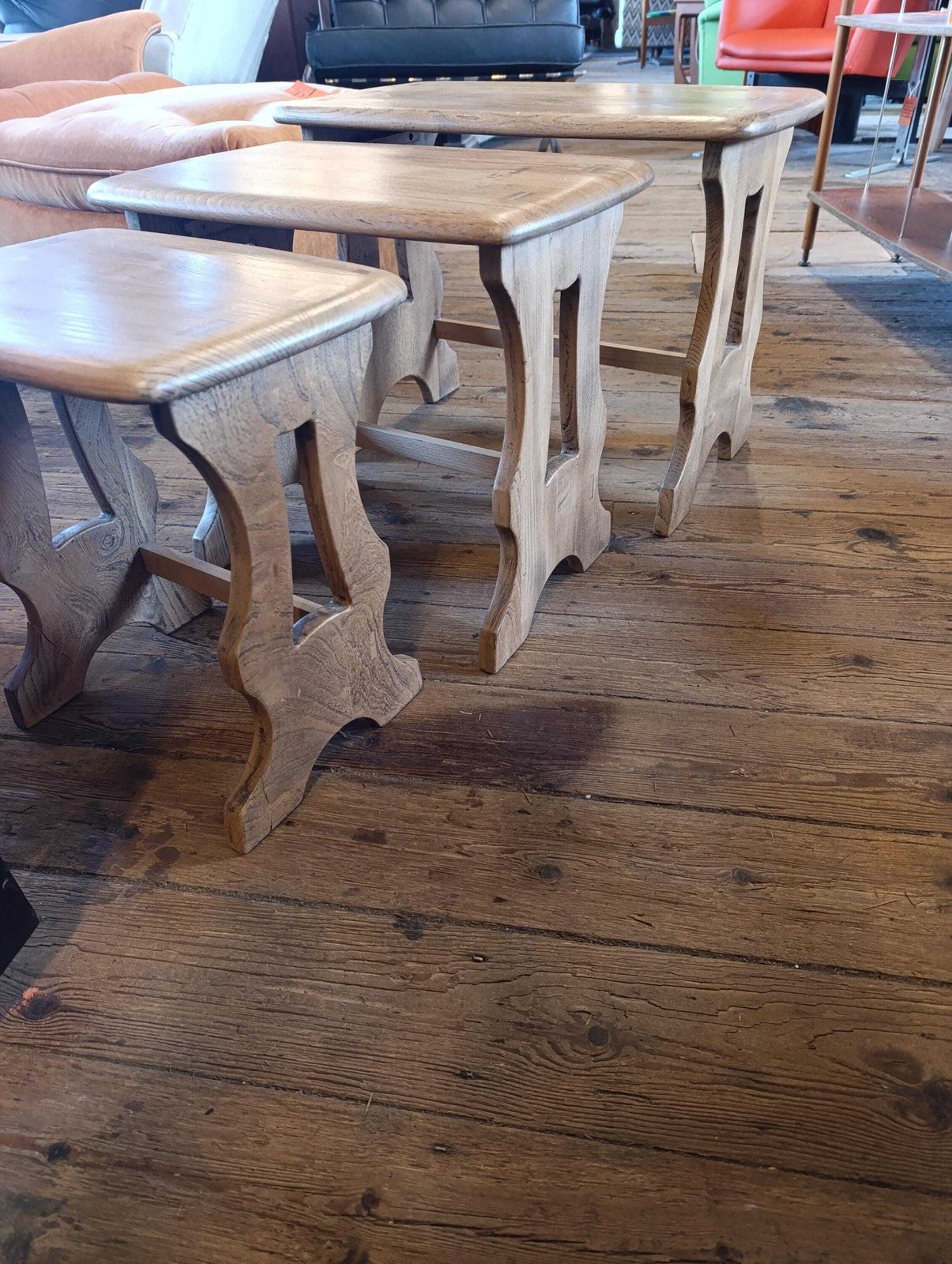 Ercol Blonde Nest Of Three Tables | Mid Century Elm & Beech photo vintage