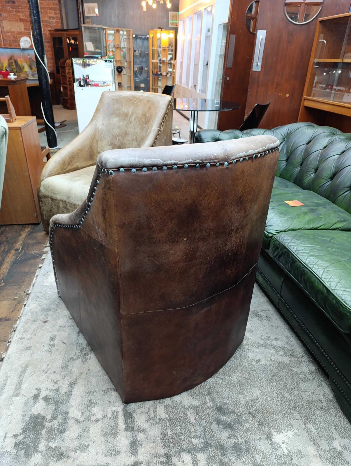 Brutalist Style Leather Lounge Chair | Sculptural Mid Century Form photo furniture