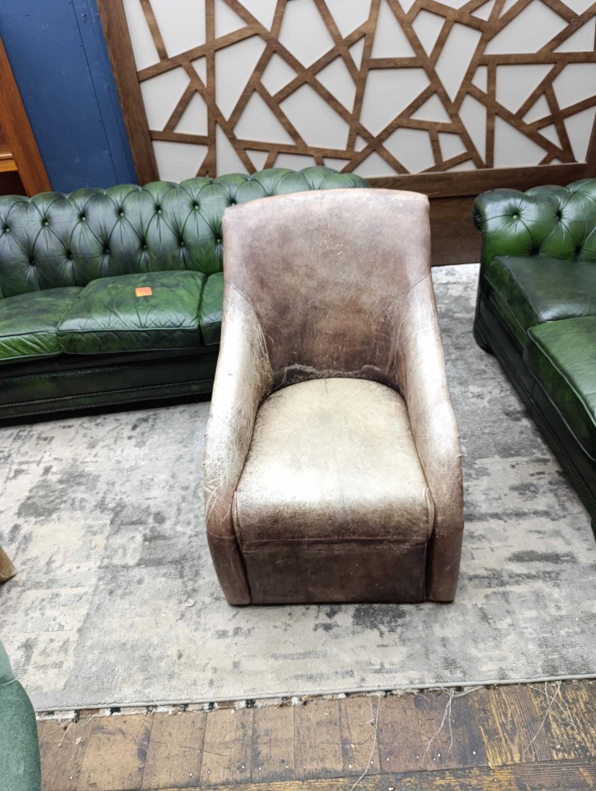 Brutalist Style Leather Lounge Chair | Sculptural Mid Century Form photo Furniture
