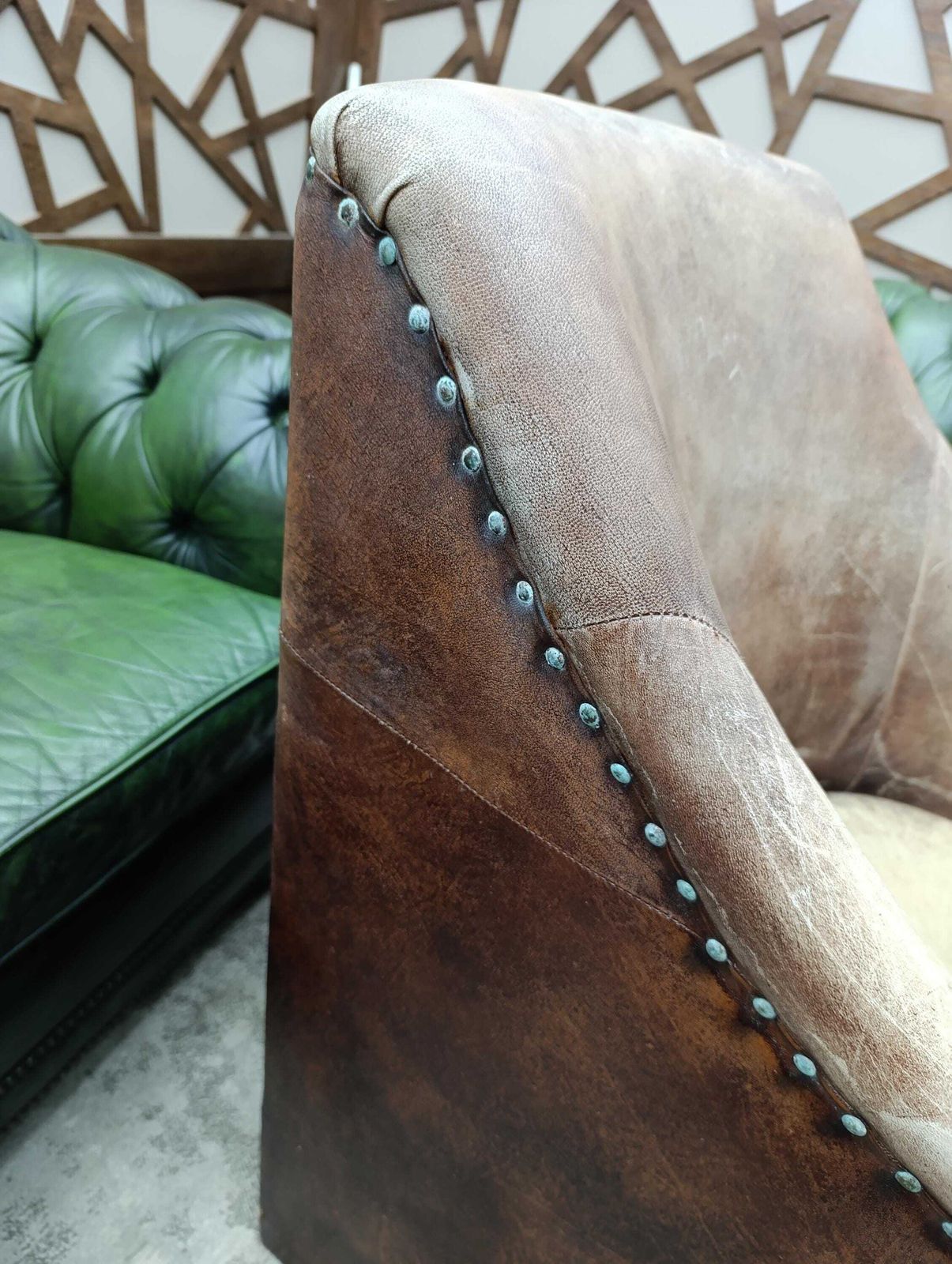 Brutalist Style Leather Lounge Chair | Sculptural Mid Century Form photo vinterior