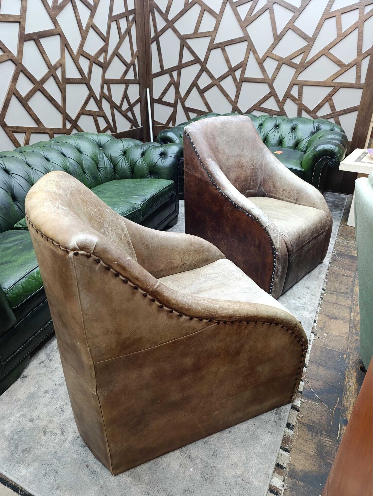 photo furniture Brutalist Style Leather Lounge Chair | Sculptural Mid Century Form