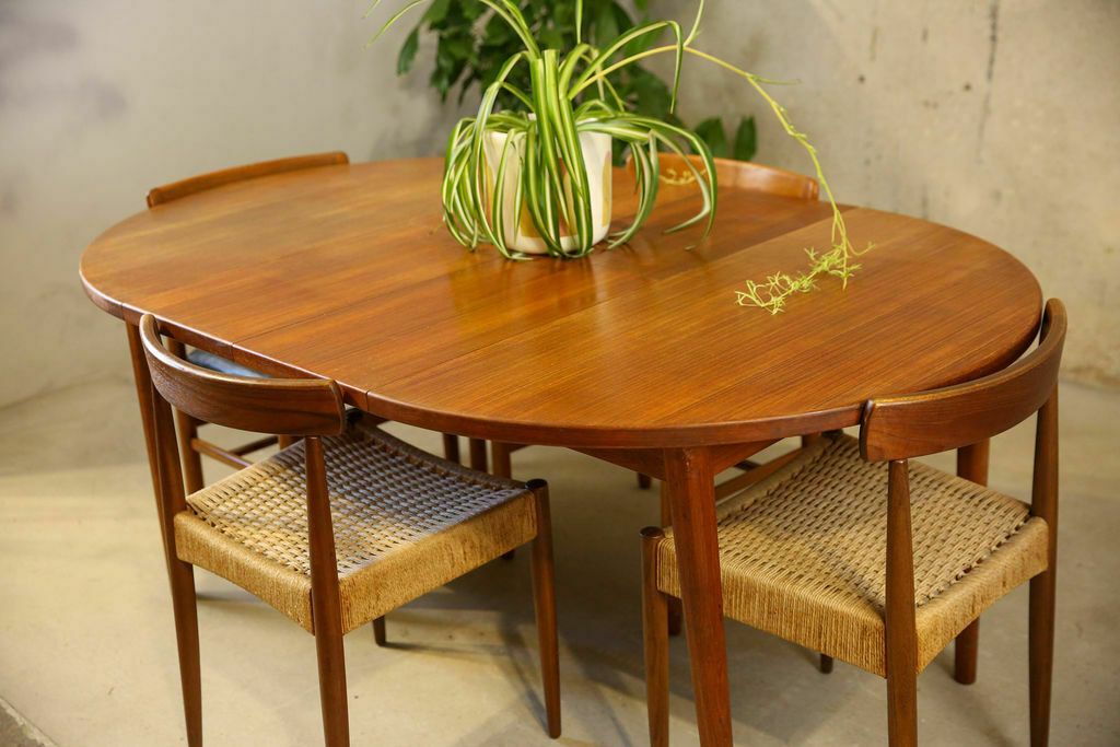 Nils Jonsson Swedish Extending Troeds Teak Dining Table With 4 Papercord Chairs By Arne Hovmand Olsen For Mogens Kold photo Furniture