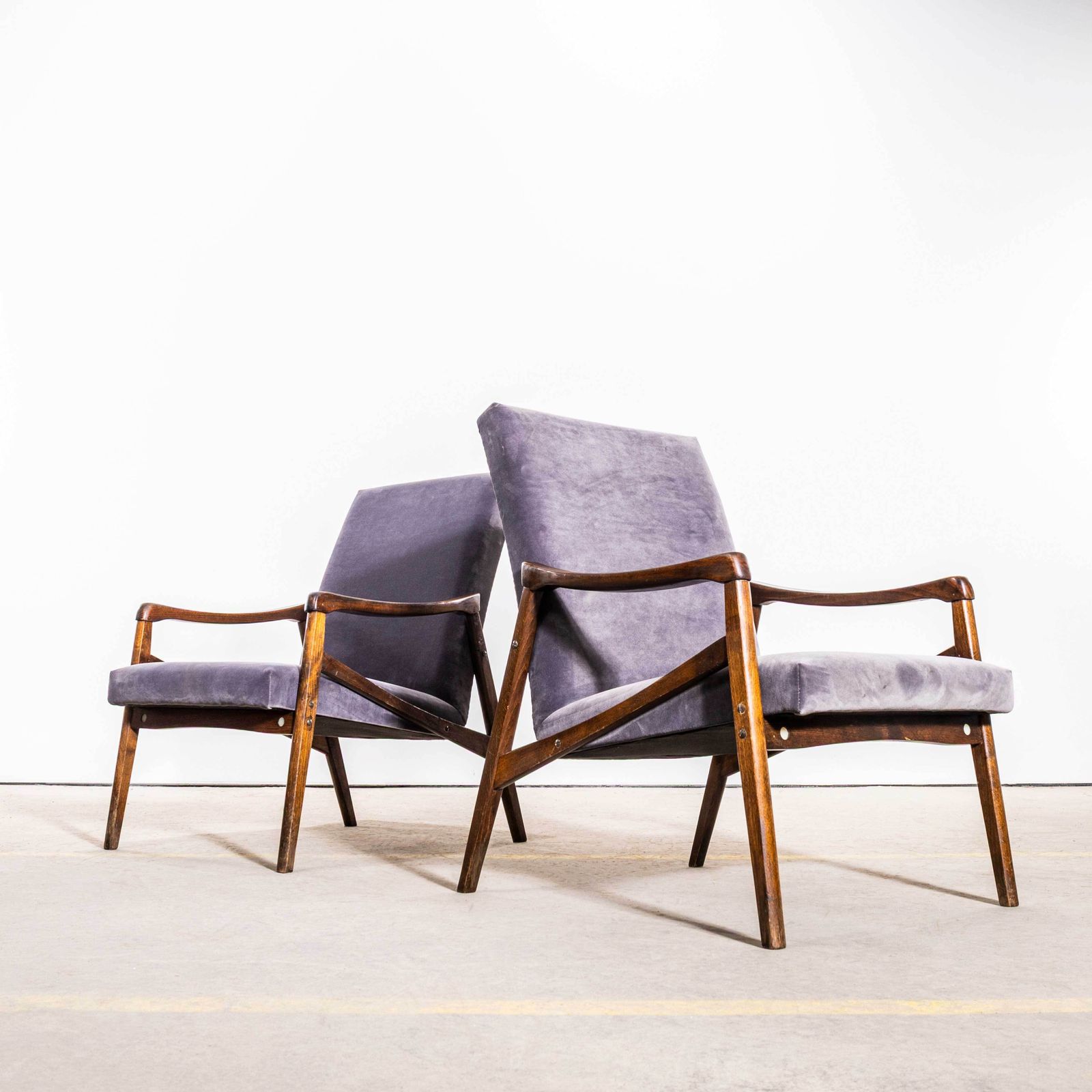1950’s Jaroslav Smidek Original Re Upholstered Armchairs In Grey Cotton Velvet photo furniture