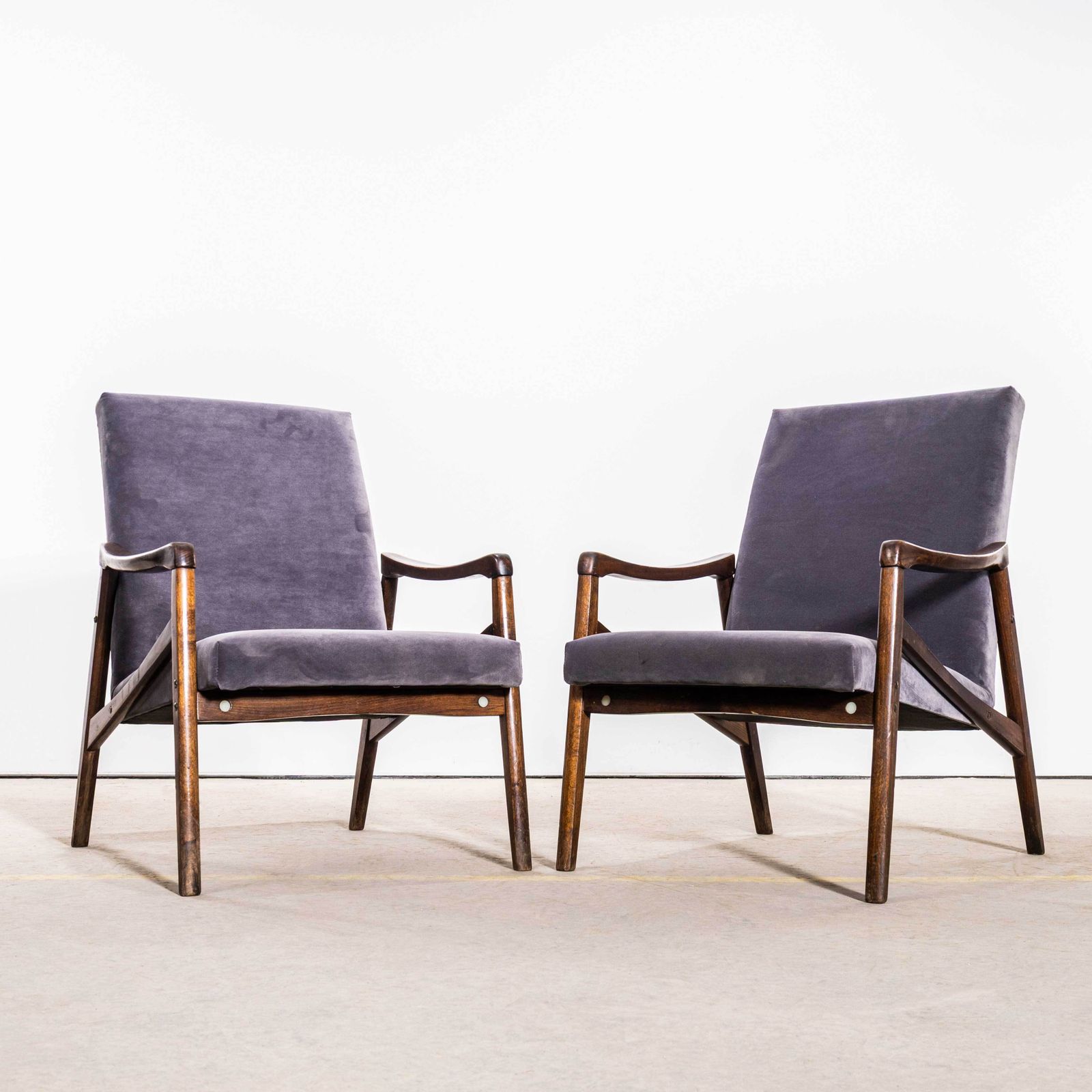 1950’s Jaroslav Smidek Original Re Upholstered Armchairs In Grey Cotton Velvet photo Furniture