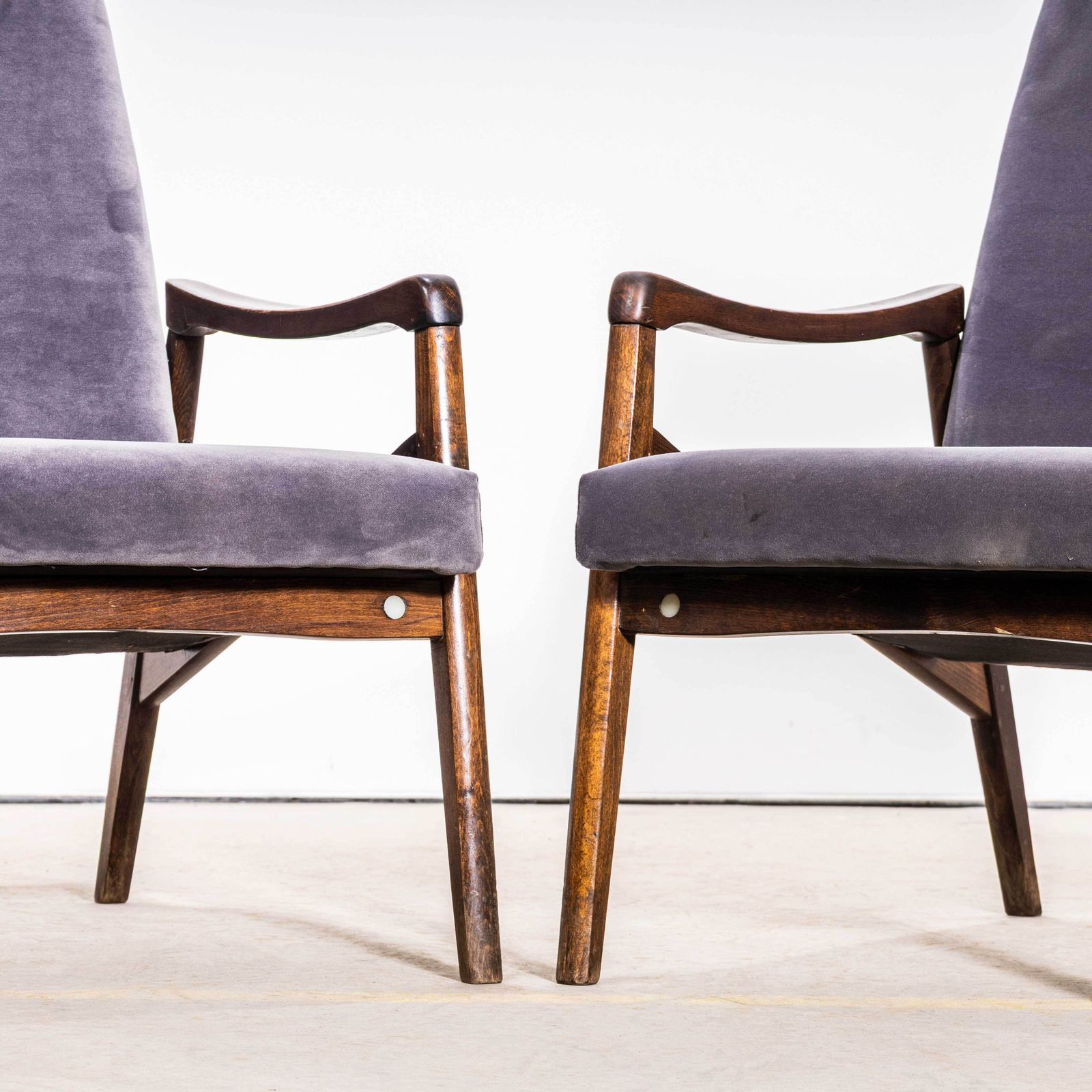 1950’s Jaroslav Smidek Original Re Upholstered Armchairs In Grey Cotton Velvet photo vinterior