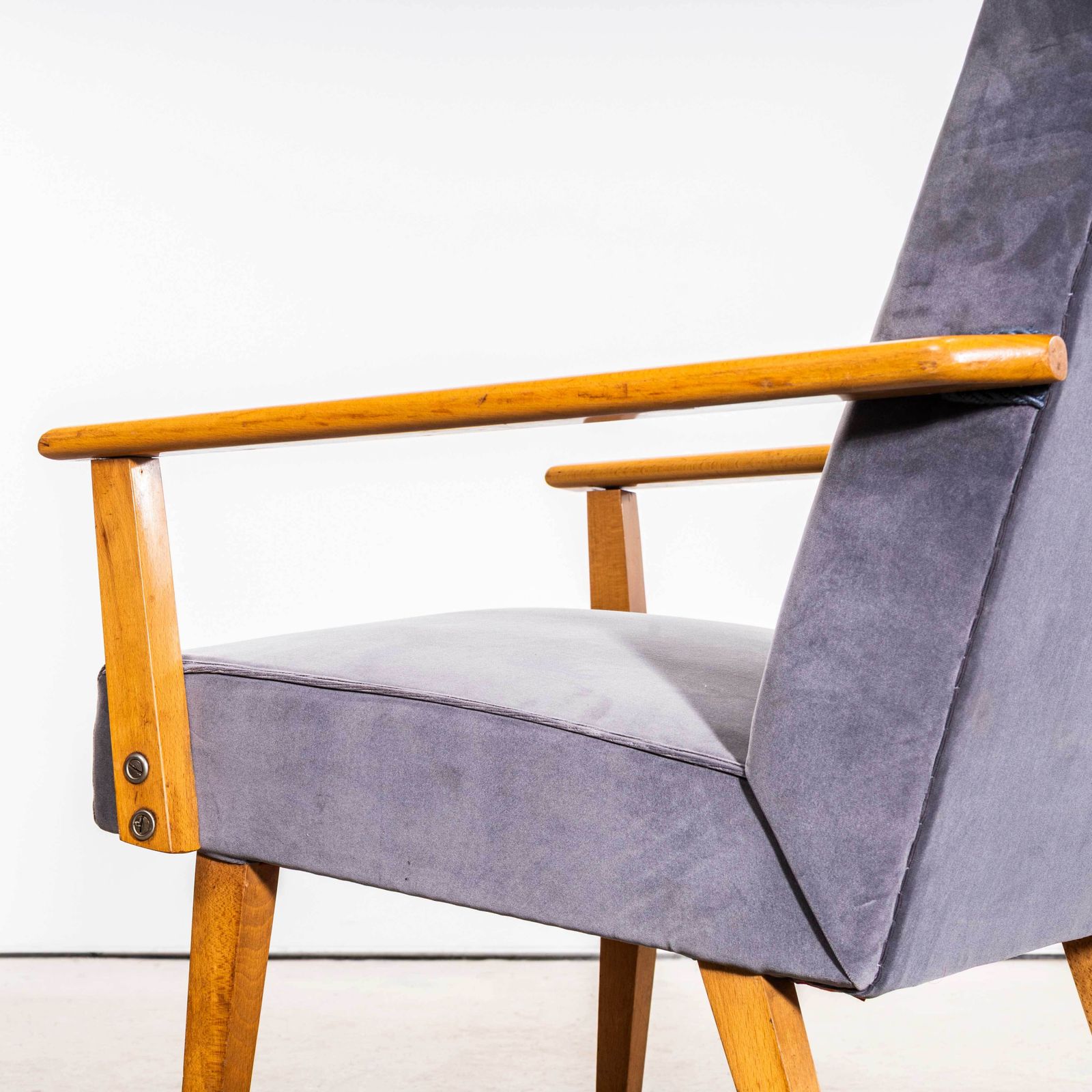 1950’s Mid Century Upholstered Grey Armchairs With Straight Arms photo 345.0