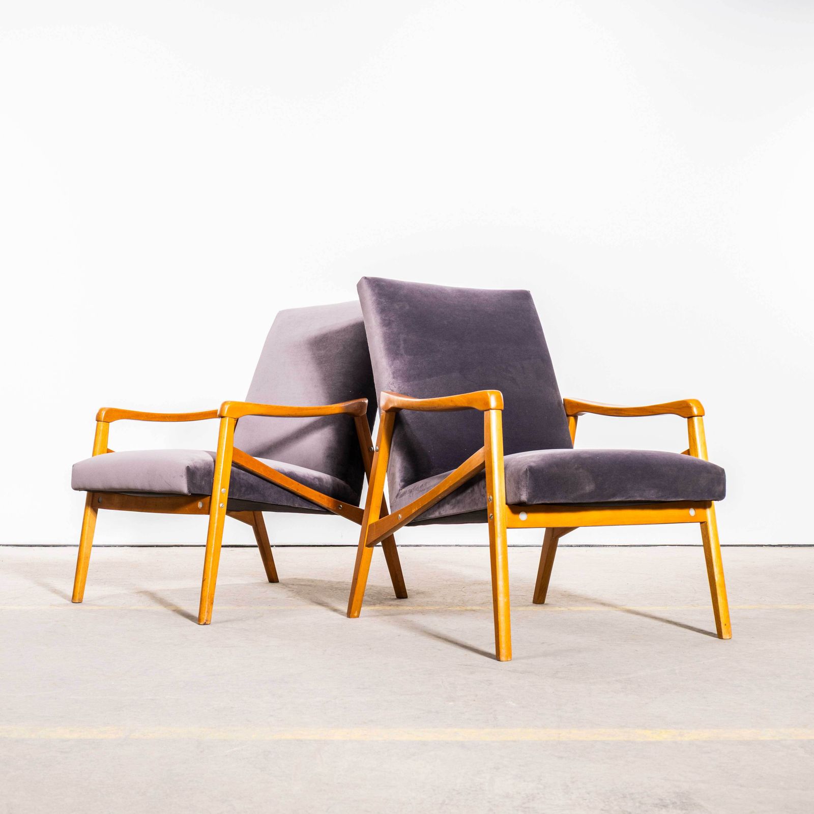 1950's Jaroslav Smidek Original Re Upholstered Armchairs   Grey Cotton Velvet With Light Frame photo furniture