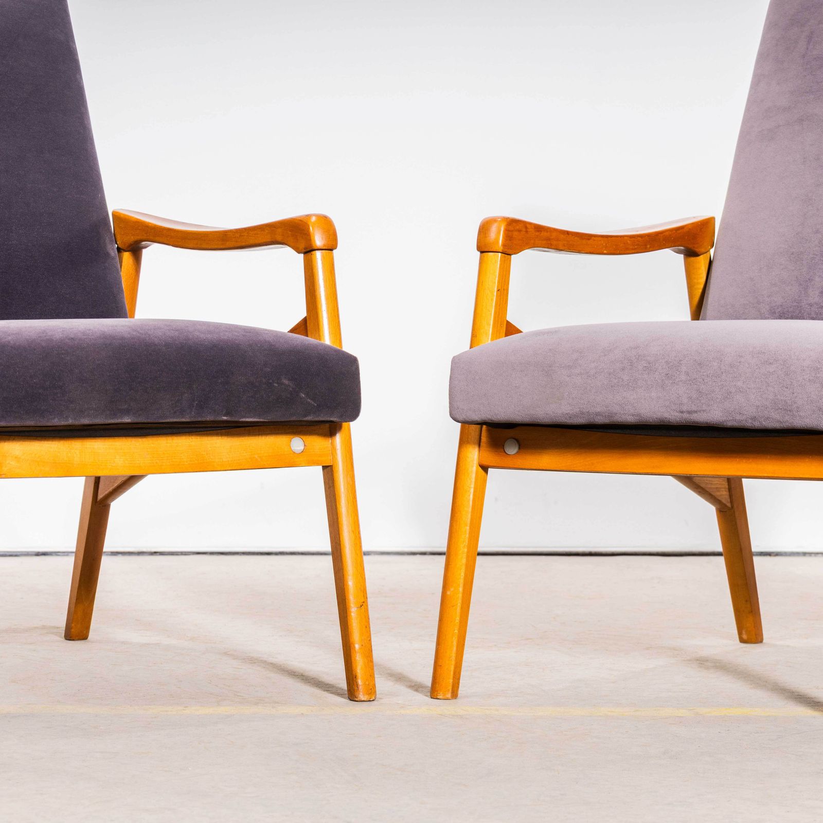 1950's Jaroslav Smidek Original Re Upholstered Armchairs   Grey Cotton Velvet With Light Frame photo vinterior