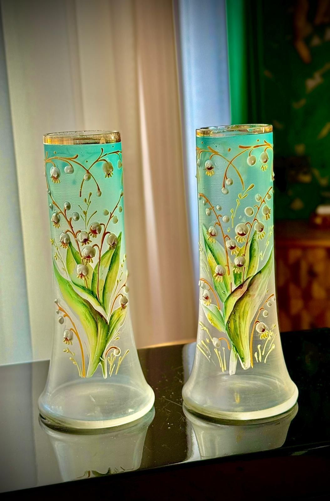 Pair Of Art Nouveau Satin Glass Vases, Attributed To Legras photo for sale
