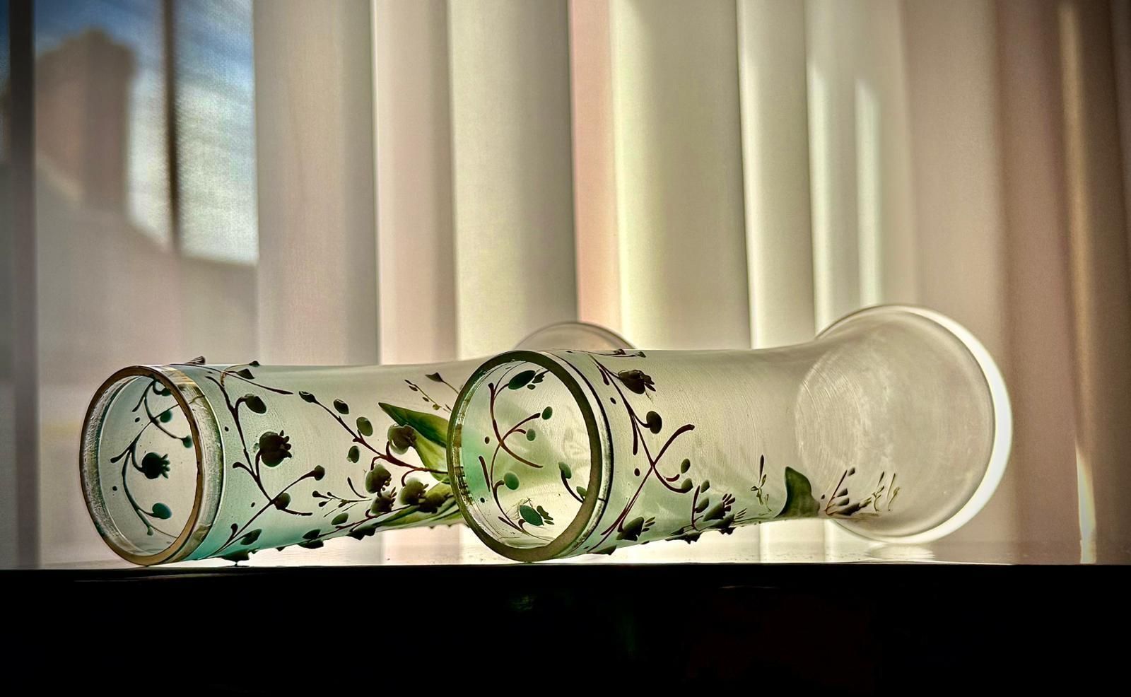 Pair Of Art Nouveau Satin Glass Vases, Attributed To Legras photo vintage