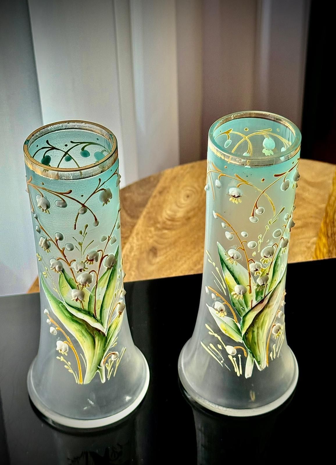 photo for sale Pair Of Art Nouveau Satin Glass Vases, Attributed To Legras