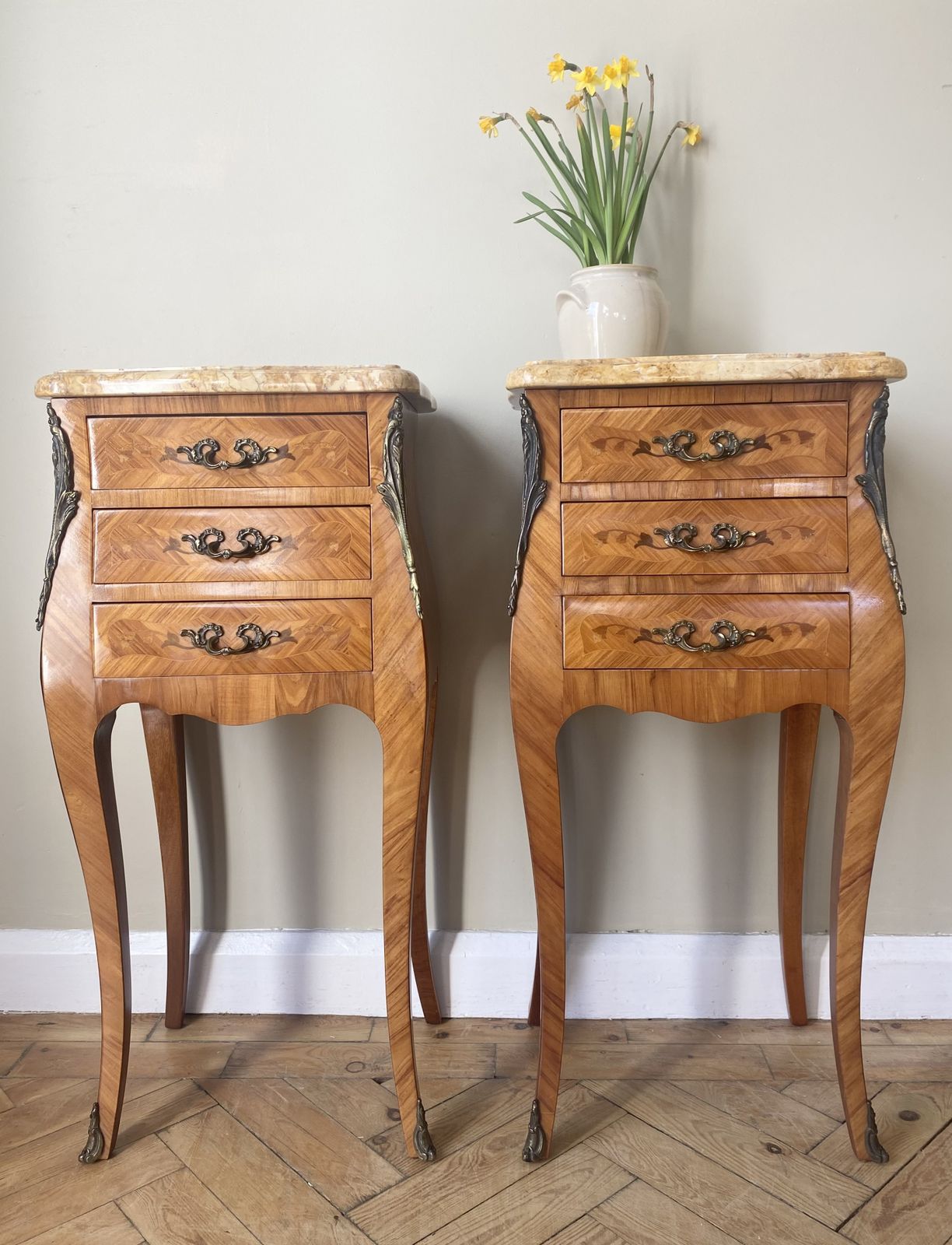 Pair Of French Louis XVI Bedside Tables With Marble Tops photo for sale
