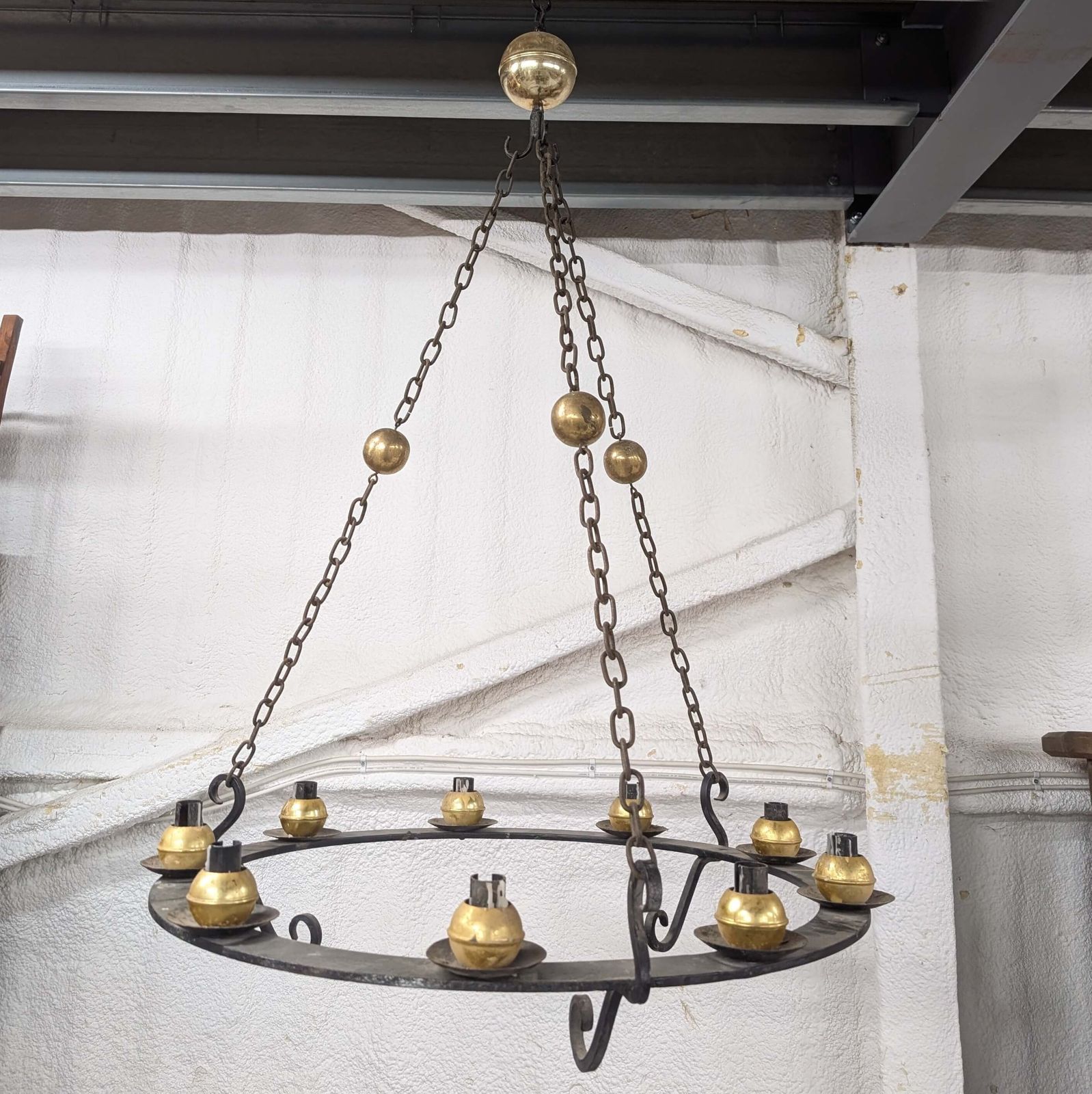 Large Cast Iron And Brass Corona Chandelier For 9 Candles photo vinterior