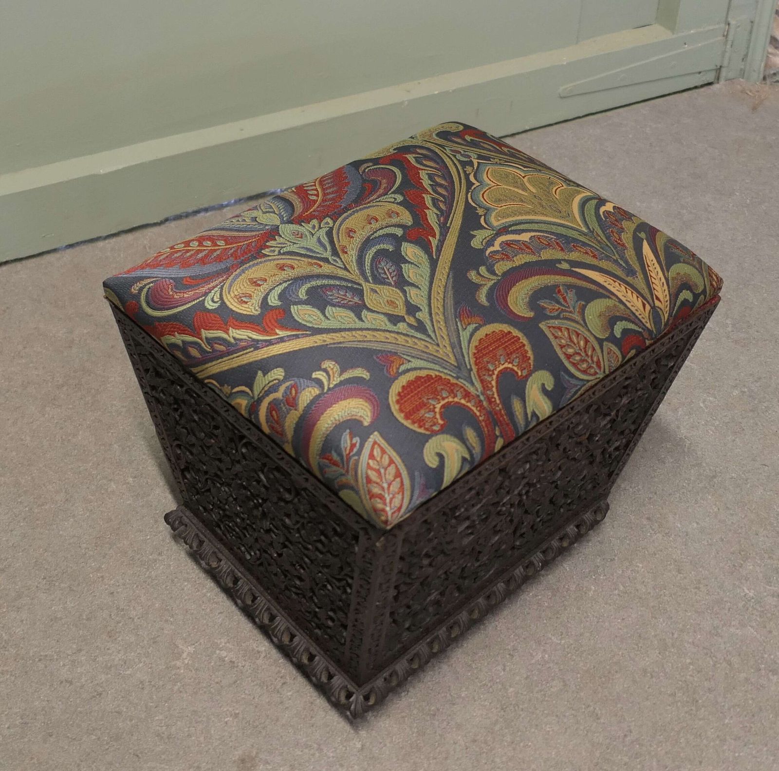 Anglo Indian Profusely Carved Sewing Box Foot Stool A Very Attractive Piece photo Furniture