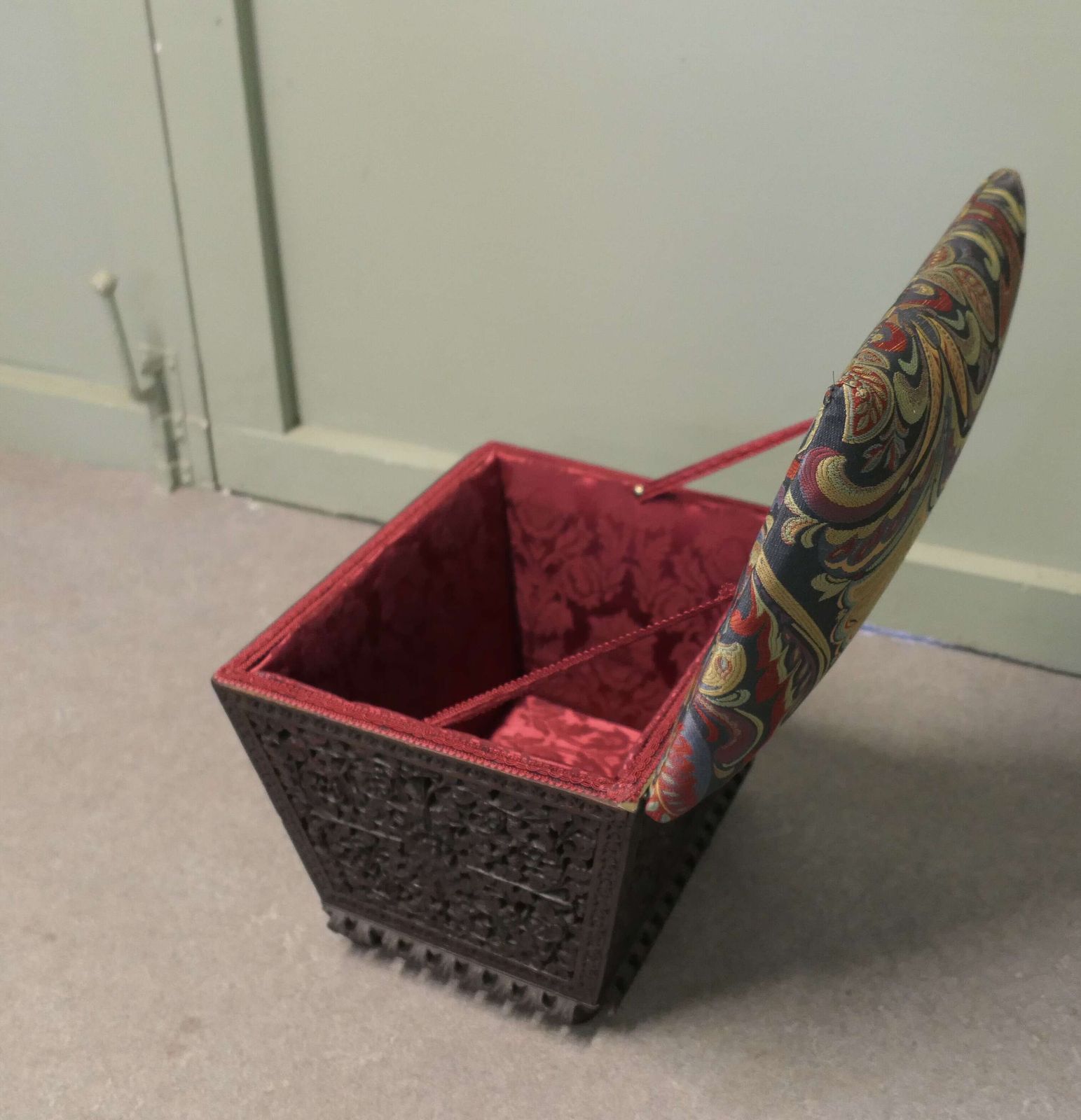 Anglo Indian Profusely Carved Sewing Box Foot Stool A Very Attractive Piece photo vinterior
