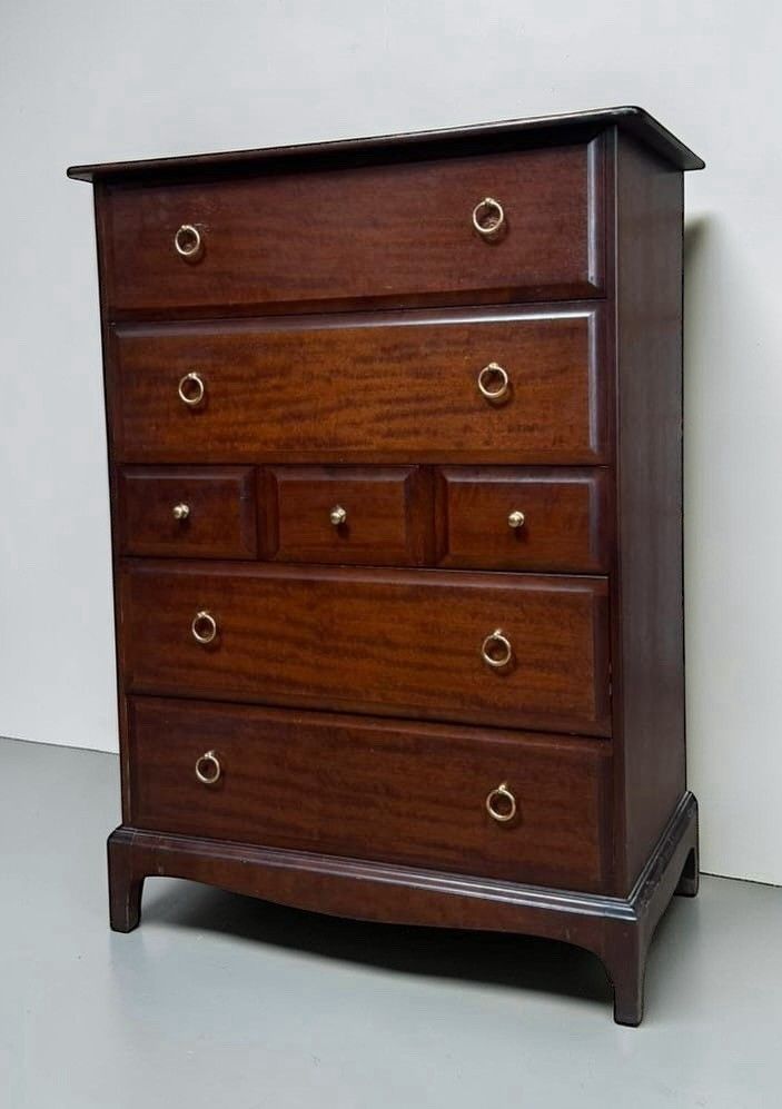 Stag Minstrel Mahogany 7 Drawer Tall Boy Chest Of Drawers Mid Century Retro