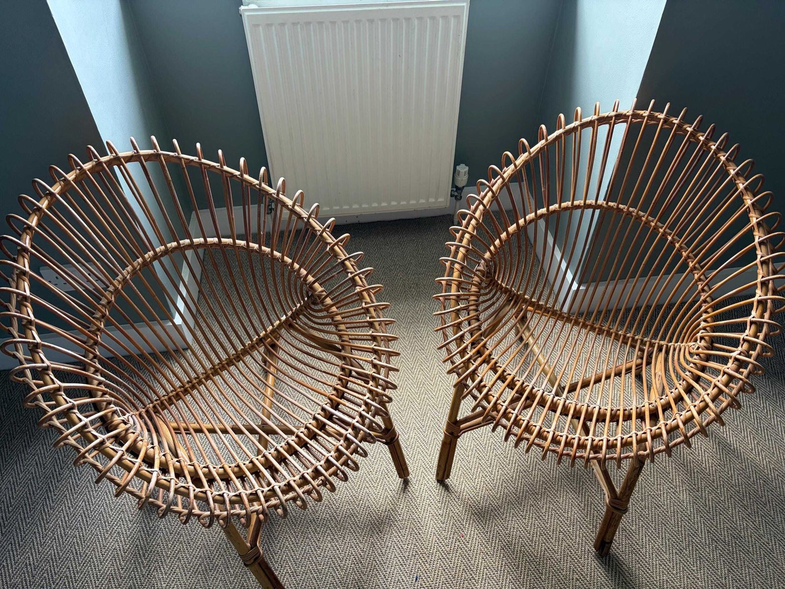 Furniture Franco Albini Pair Rattan Hoop Chairs 1950s Italian photo