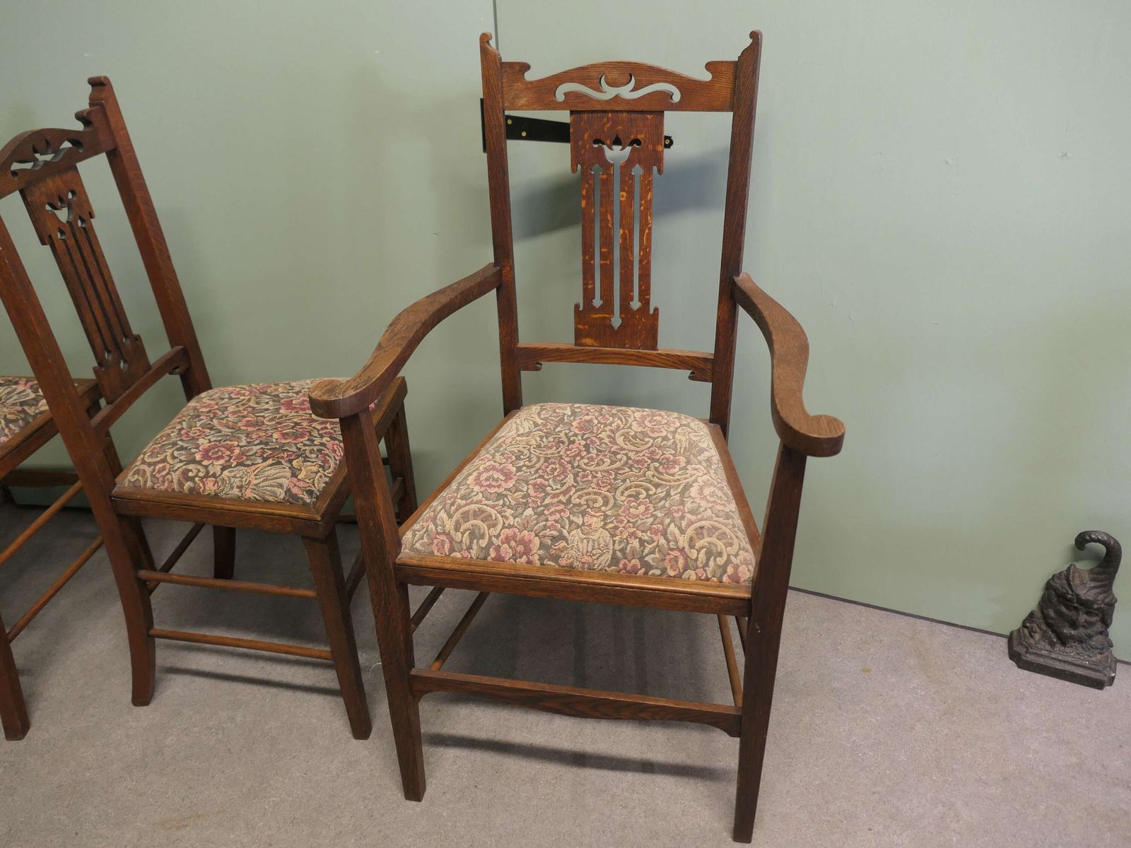 Set Of 6 Arts And Crafts Golden Oak Dining Chairs photo Furniture