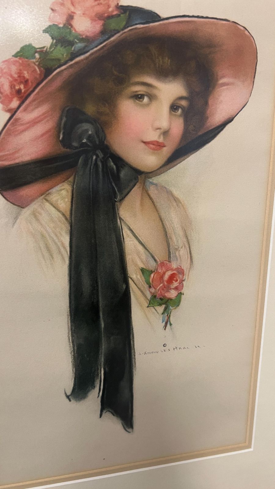 Set Of 2 Vintage Framed Fashion Portrait Pictures Of Elegant Ladies In Hats photo for sale