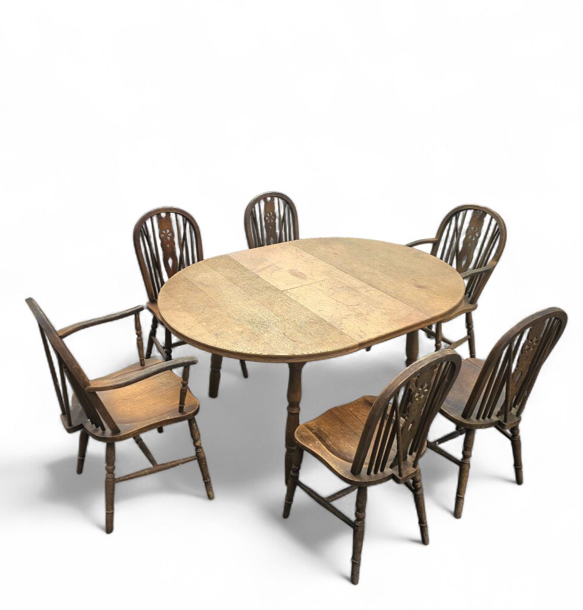 photo for sale A Bit Wearthered Windsor Wheelback Dining Set (7) By The Oirschotse Meubelindustrie 1950s