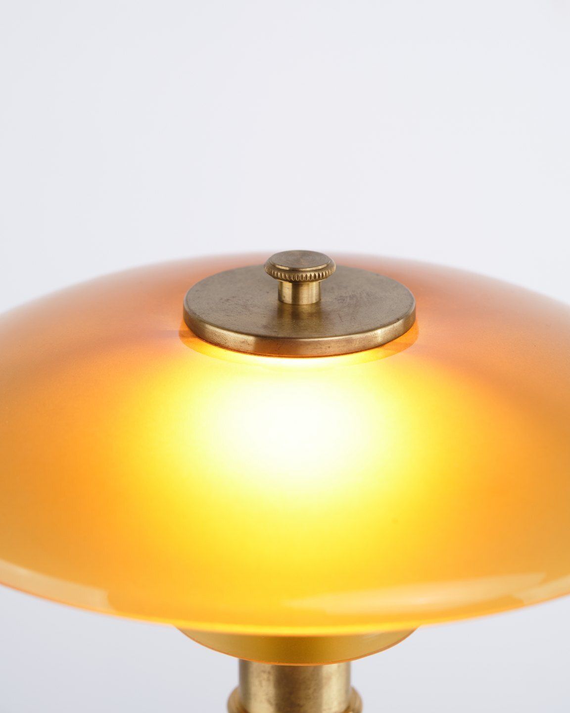 Poul Henningsen Table Lamp Model Ph 2/1 Limited Edition In Brass With Amber Shades, Louis Poulsen photo Lighting