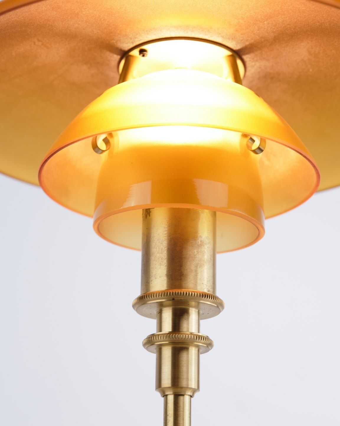 Poul Henningsen Table Lamp Model Ph 2/1 Limited Edition In Brass With Amber Shades, Louis Poulsen photo vinterior