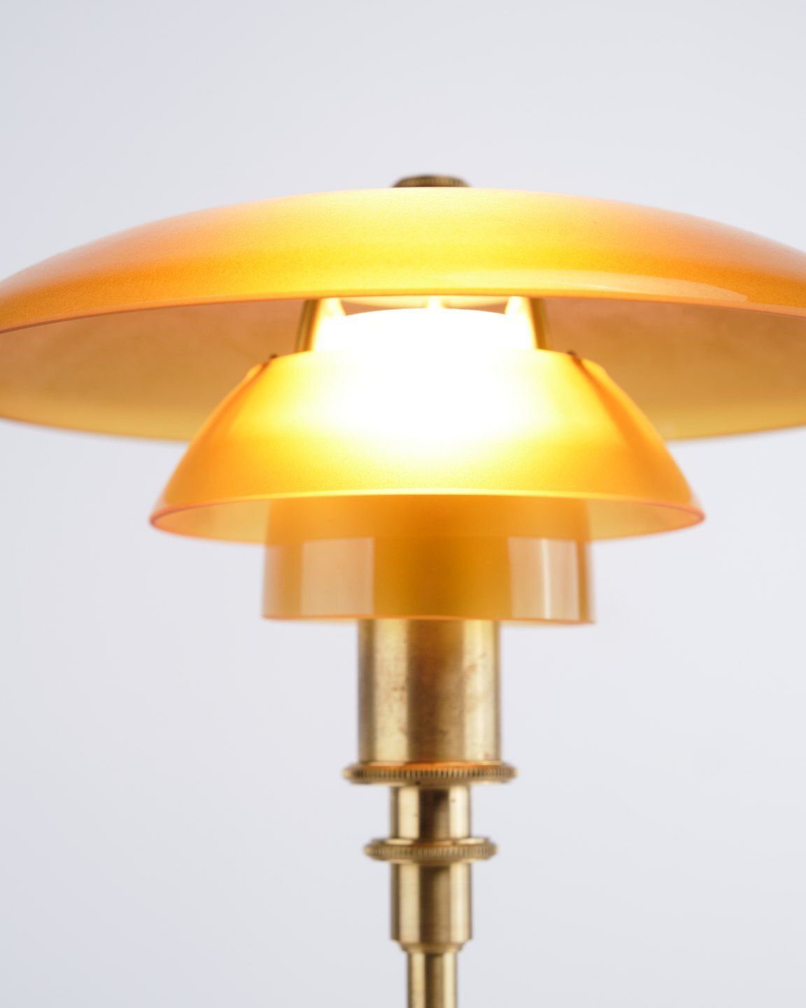 Poul Henningsen Table Lamp Model Ph 2/1 Limited Edition In Brass With Amber Shades, Louis Poulsen photo buy