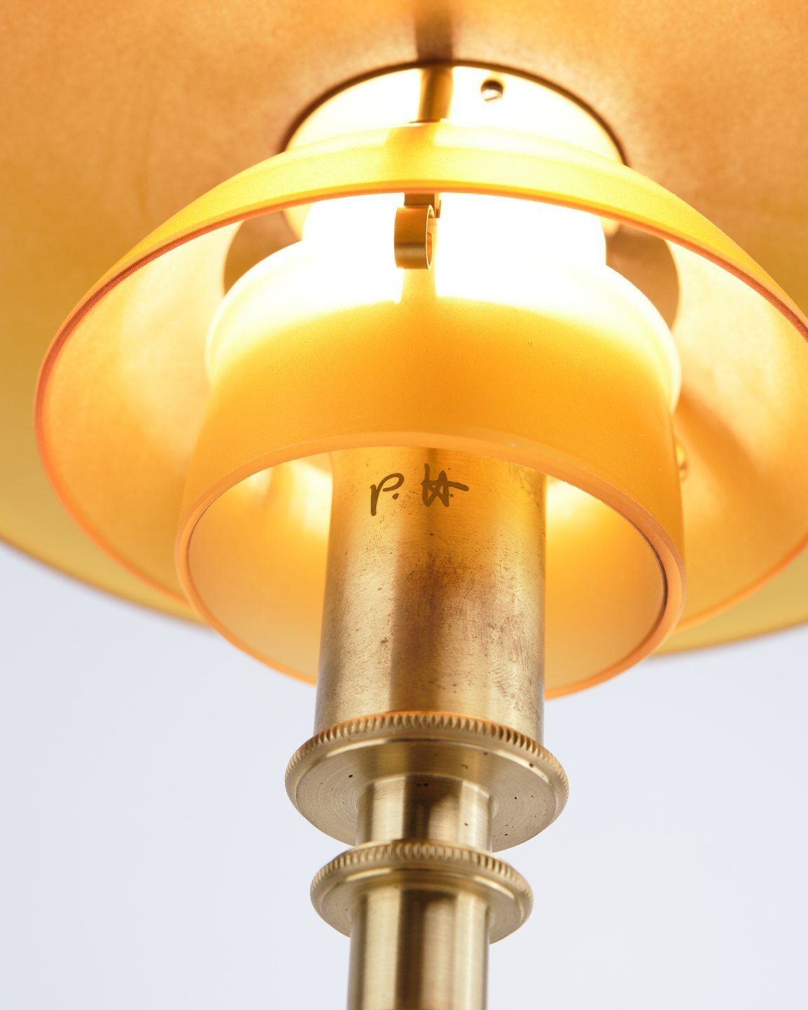 photo furniture Poul Henningsen Table Lamp Model Ph 2/1 Limited Edition In Brass With Amber Shades, Louis Poulsen