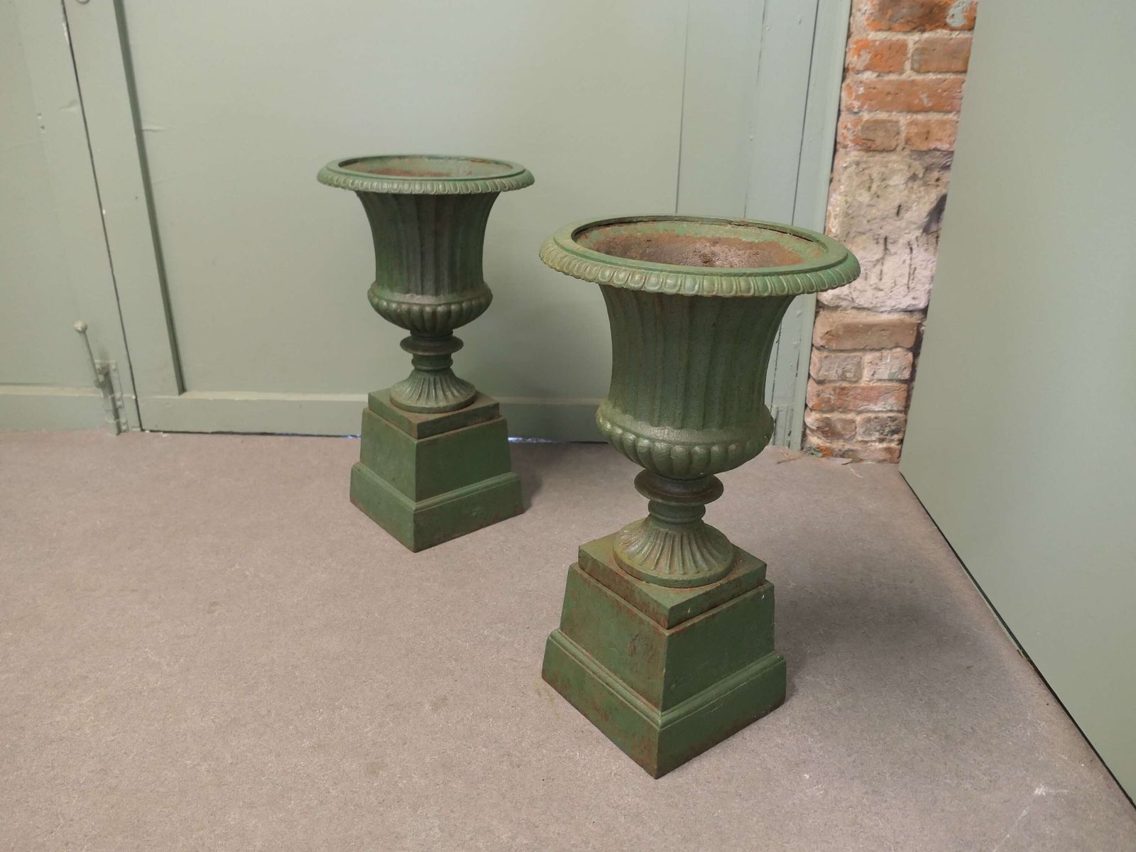 A Pair Of Cast Iron Urns, Garden Planters photo for sale