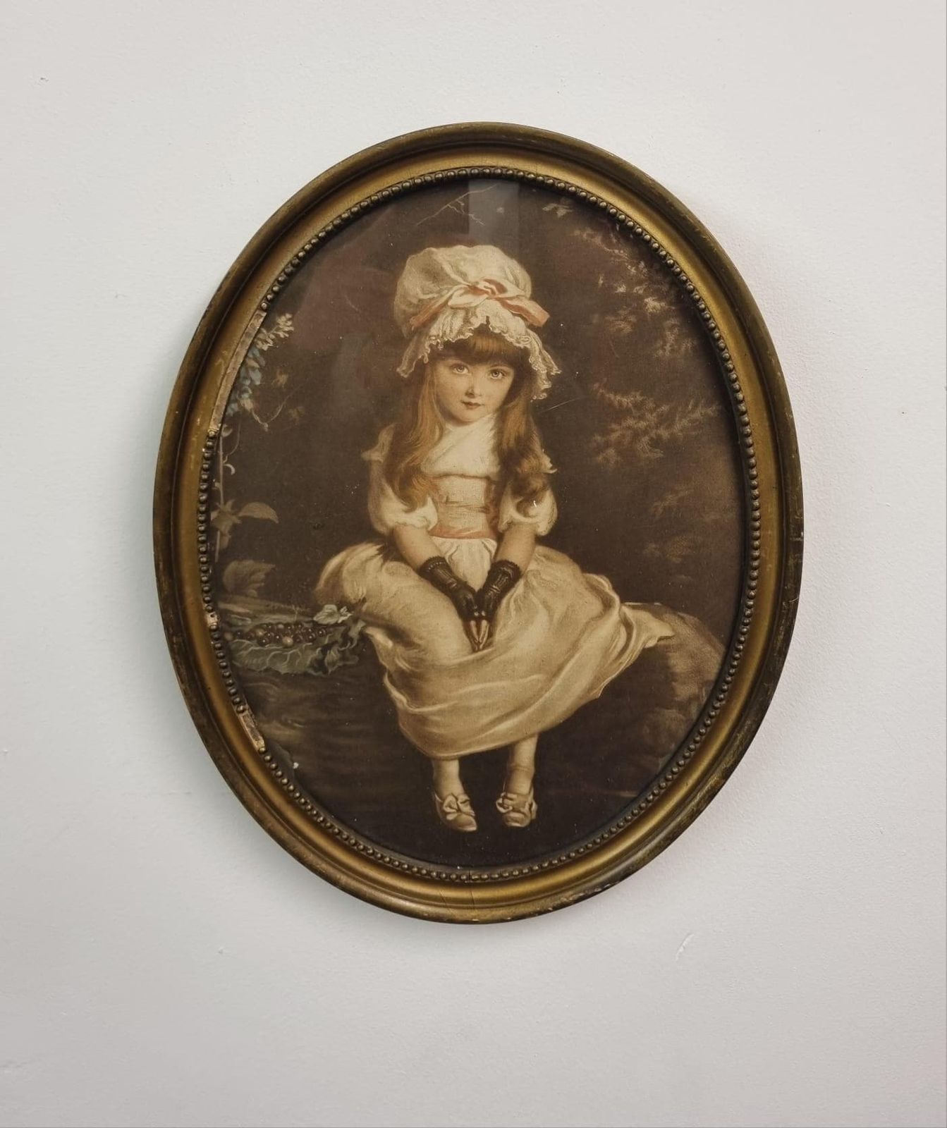 Antique Oval Portrait Of A Young Girl / Framed Print / C.1910 photo 149.0