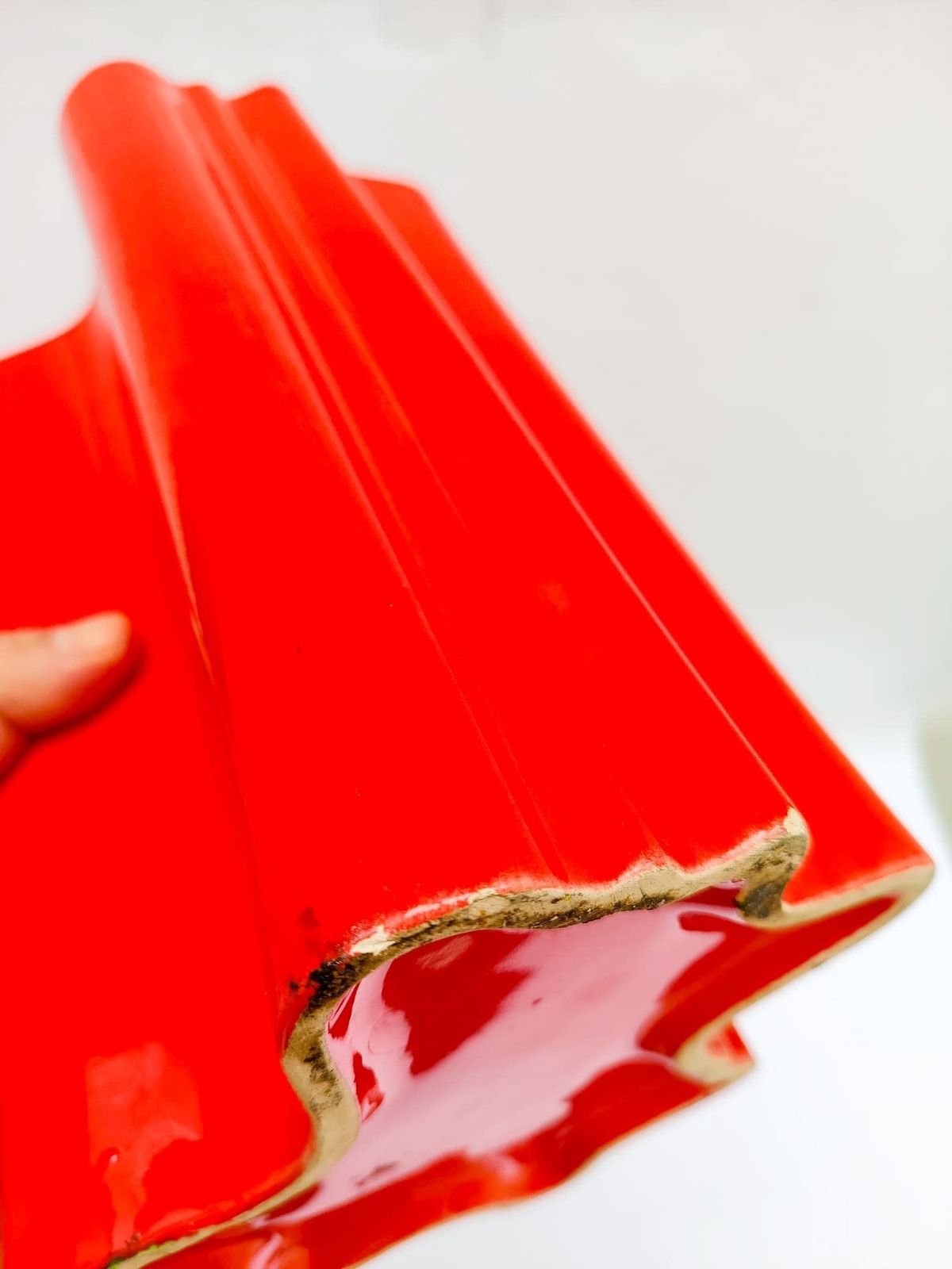 Detail Of A 1970s Space Age Design Orange Ceramic Vase, Mangiarotti Il Picchio Style. photo vintage