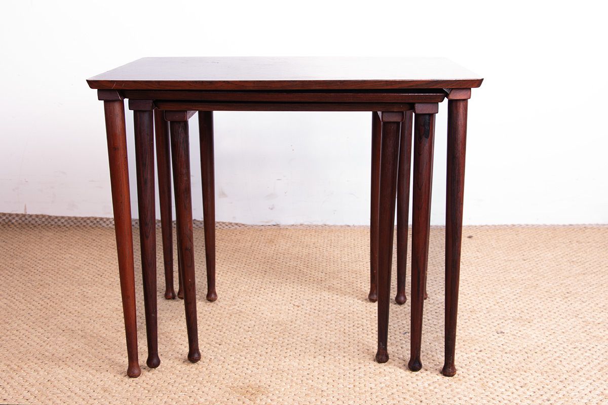 Three Danish Nesting Tables In Rosewood By Mobelintersia 1960. photo furniture