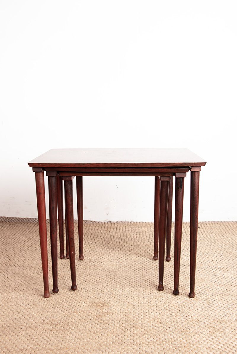 Three Danish Nesting Tables In Rosewood By Mobelintersia 1960. photo for sale