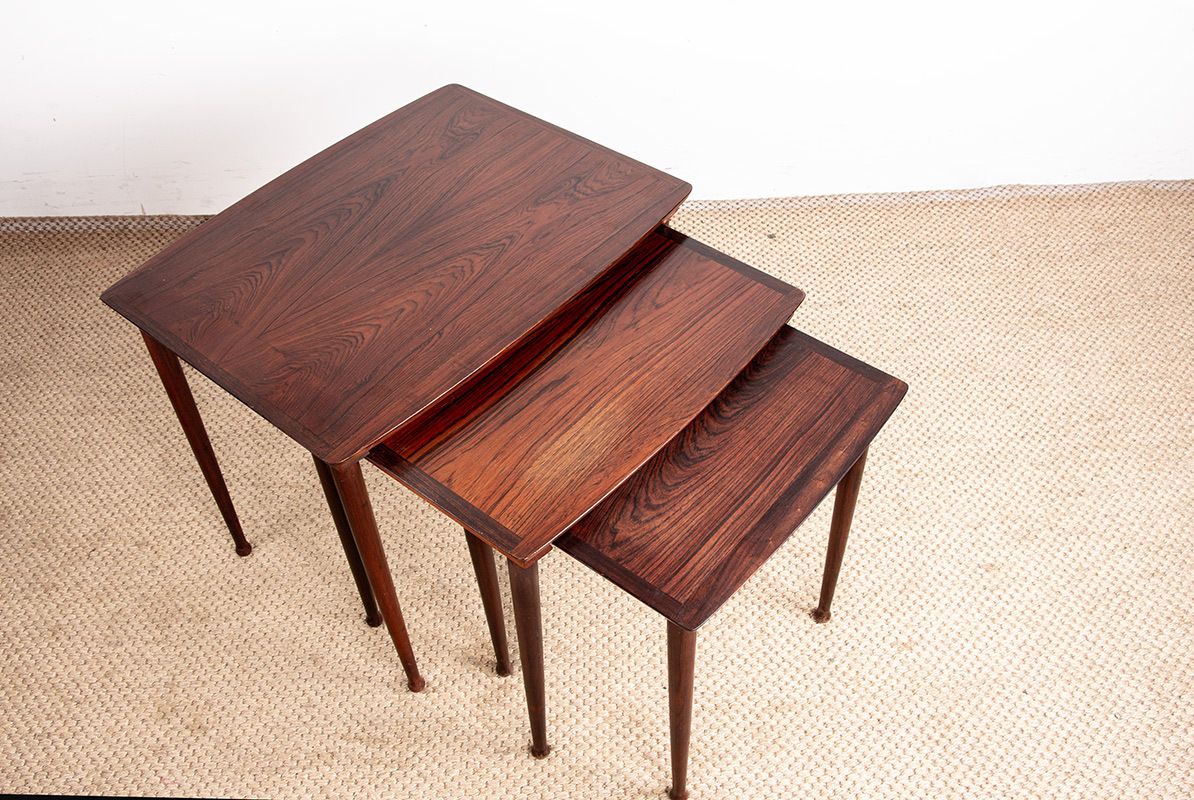 Three Danish Nesting Tables In Rosewood By Mobelintersia 1960. photo vintage