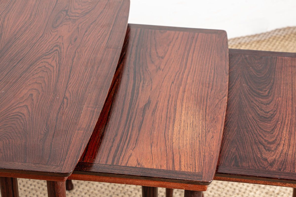 Furniture Three Danish Nesting Tables In Rosewood By Mobelintersia 1960. photo
