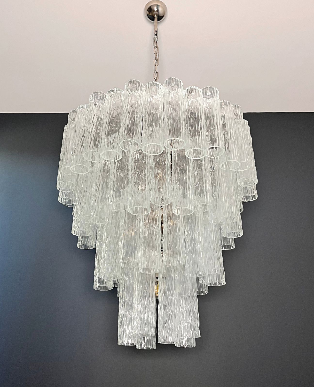 Huge Murano Glass Tiered Chandelier   80 Glasses   Transparent Corteccia Glass Tube photo 2185.0