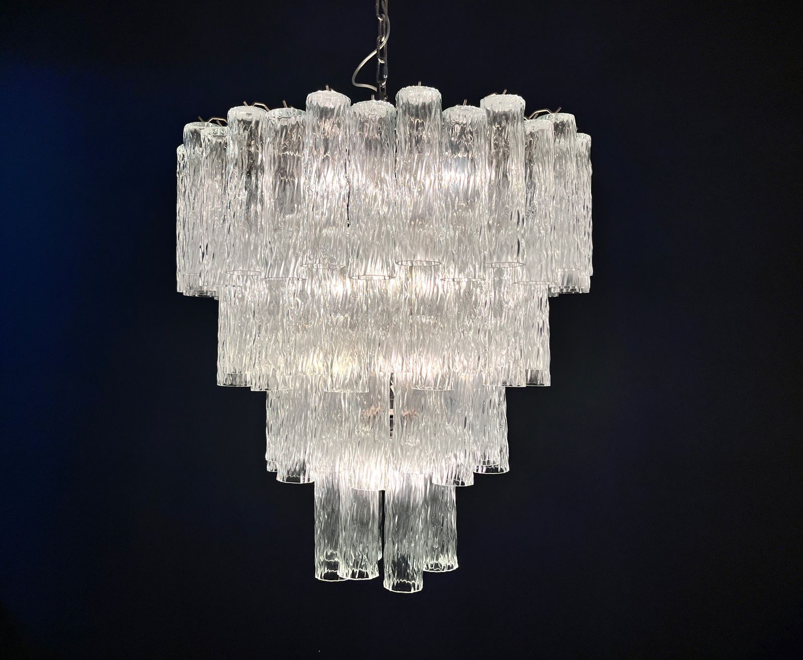 Huge Murano Glass Tiered Chandelier   80 Glasses   Transparent Corteccia Glass Tube photo vintage