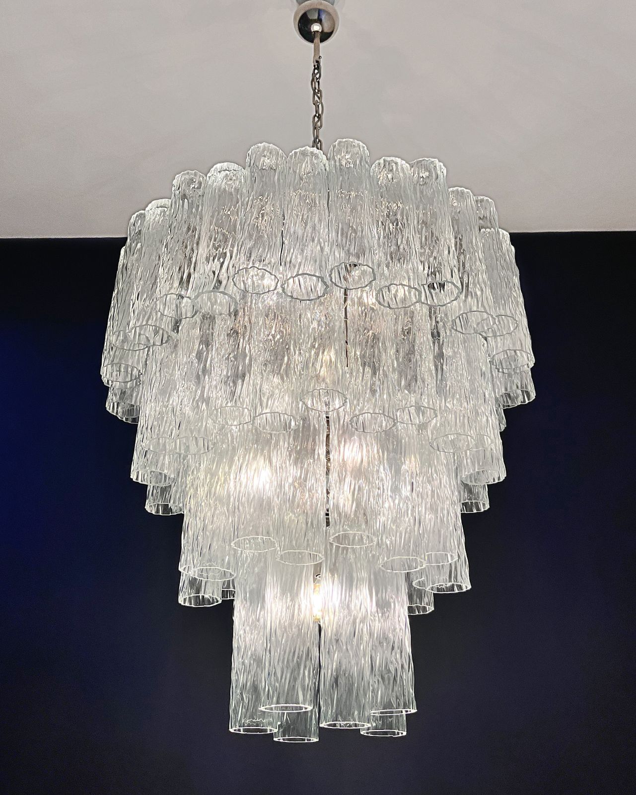 Lighting Huge Murano Glass Tiered Chandelier   80 Glasses   Transparent Corteccia Glass Tube photo