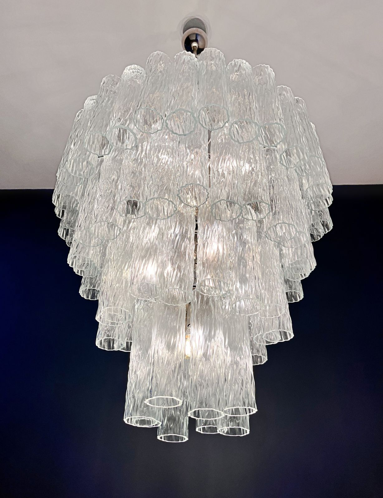 2185.0 Huge Murano Glass Tiered Chandelier   80 Glasses   Transparent Corteccia Glass Tube photo