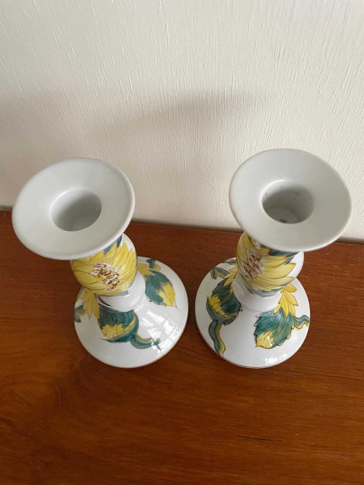 Pair Of Hand Painted Ceramic Candlesticks With Sunflower Floral Illustrations photo 51.0