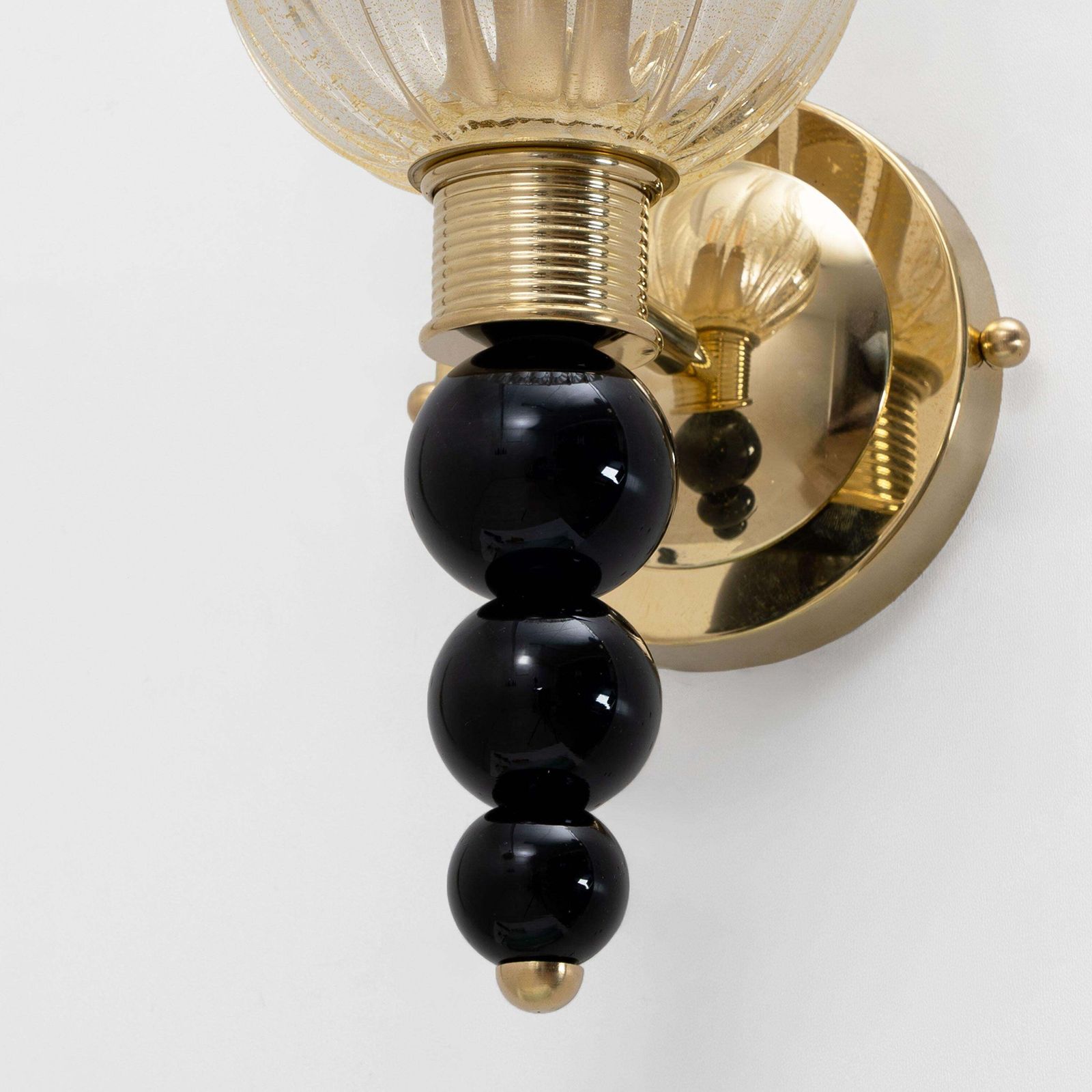 Pair Of Italian Murano Glass Wall Sconces With Gold Dust Inclusions And Brass photo buy