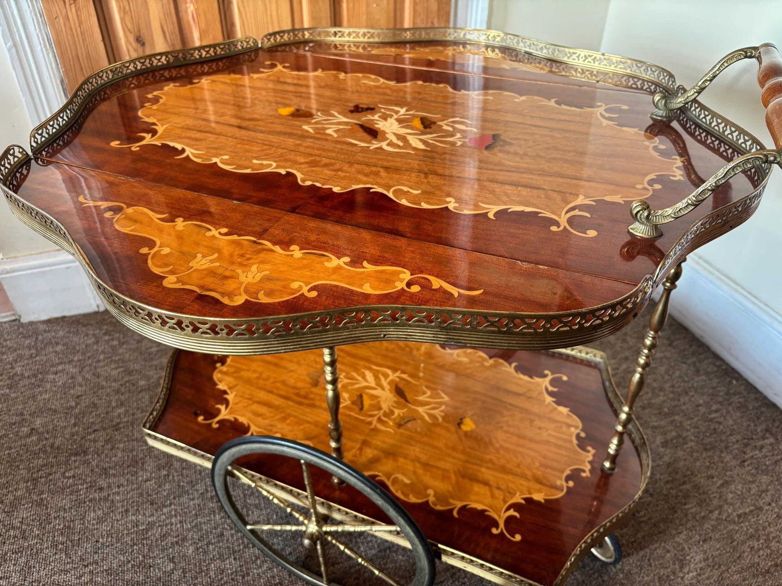 Beautiful Vintage Mid Century Sorrento Two Tier Drinks Trolley Brass Bar Cart photo furniture
