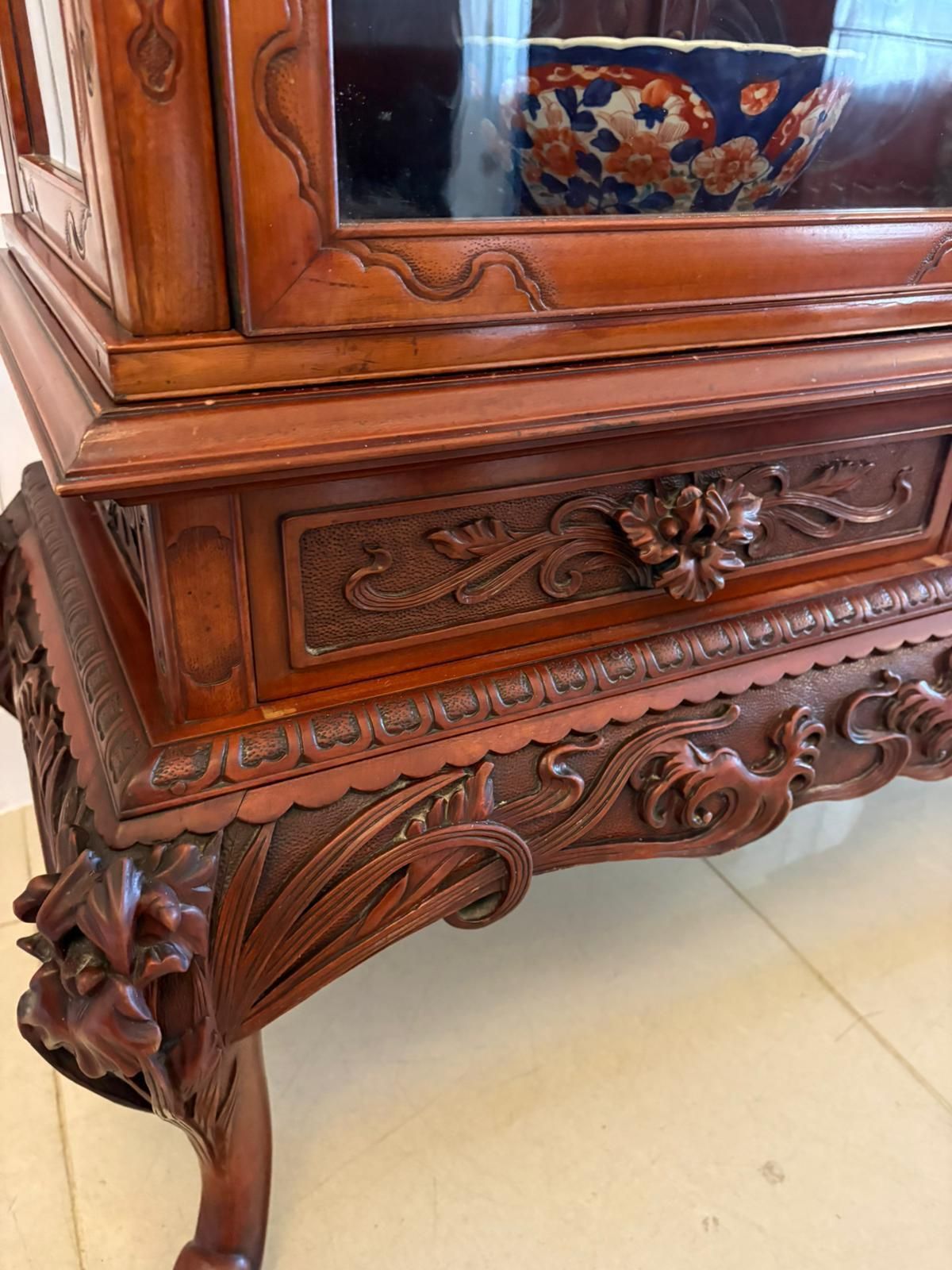 Fabulous Antique Japanese Red Lacquer Hardwood Display Cabinet photo vintage