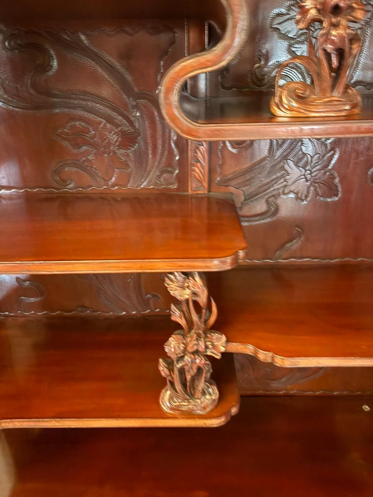 Furniture Fabulous Antique Japanese Red Lacquer Hardwood Display Cabinet photo