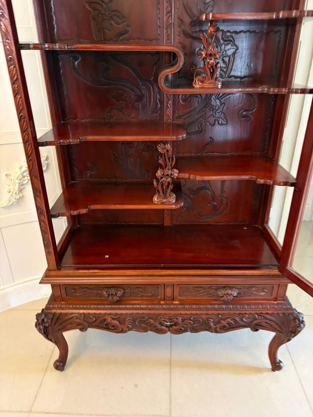 photo buy Fabulous Antique Japanese Red Lacquer Hardwood Display Cabinet