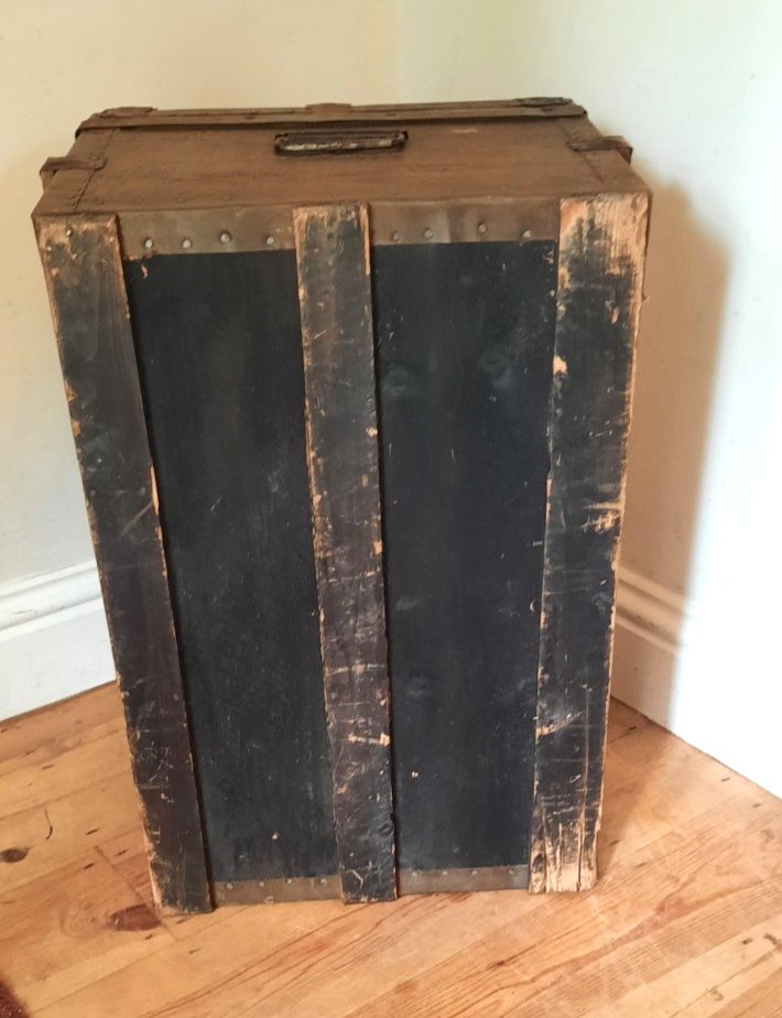 photo for sale Vintage Wooden Chest Trunk Box Metal Pine Rectangle Coffee Table Wood