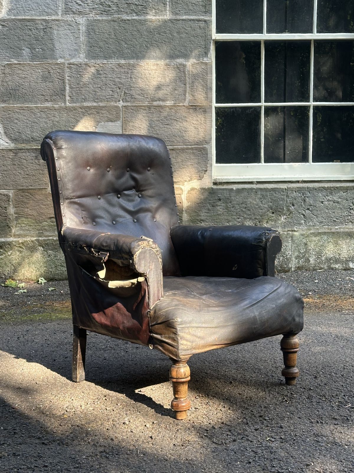 A Victorian Oak And Sailcloth Upholstered Library Armchair photo vinterior